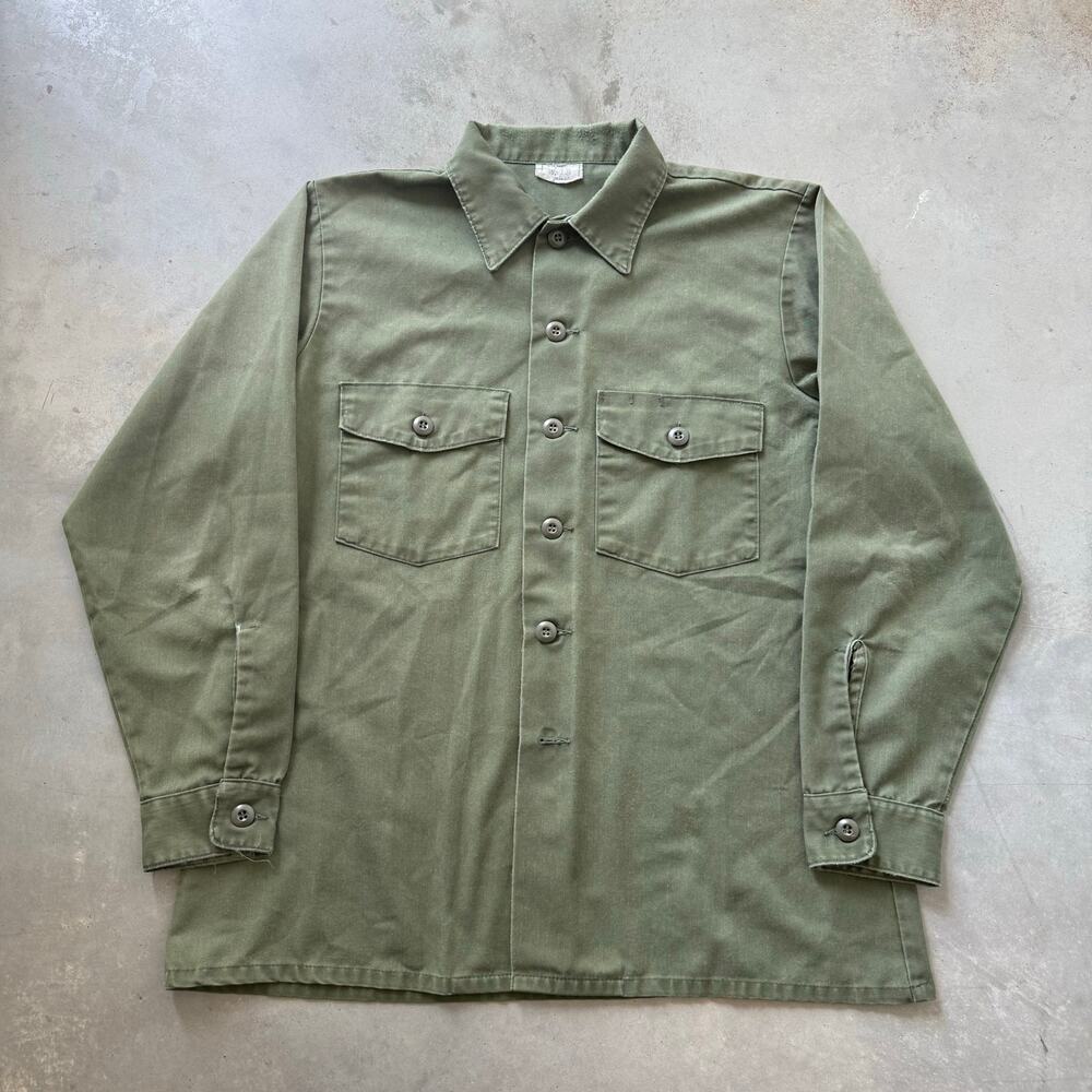 Vintage 80’s OG-507 Military Army Olive Green Retro Utility Field Shirt Size XL